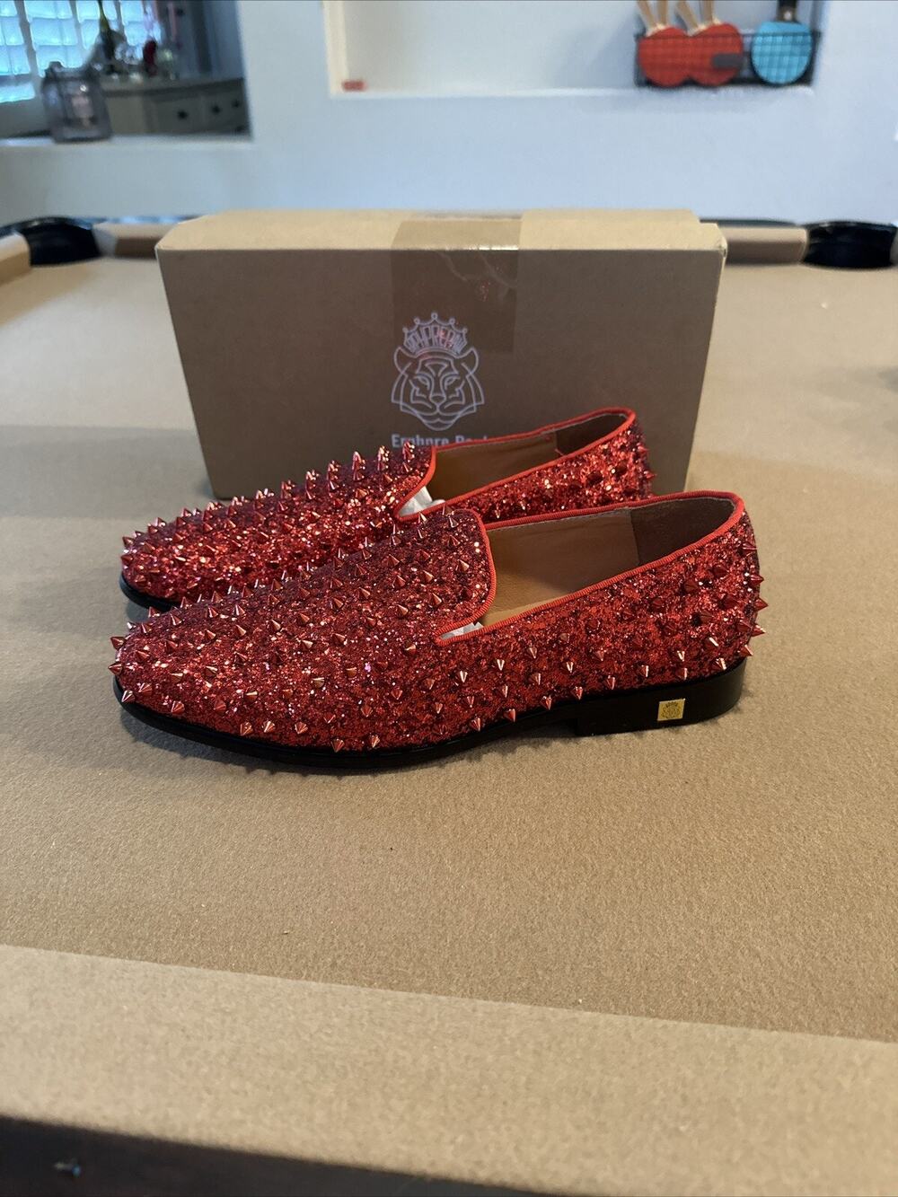 Erphpre Paul Men's Studded Loafers Spikes Luxury Dress Shoes Wine New Size 10